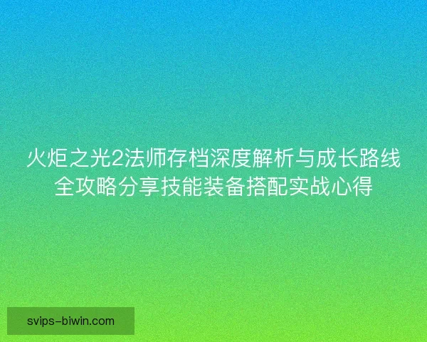 火炬之光2法师存档深度解析与成长路线全攻略分享技能装备搭配实战心得
